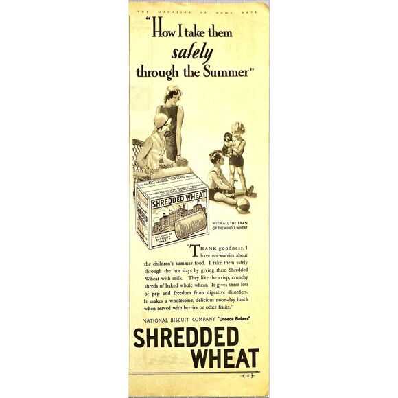 Shredded Wheat Cereal "How I take them safely through the Summer" Print Ad 1931 - Picture 1 of 3
